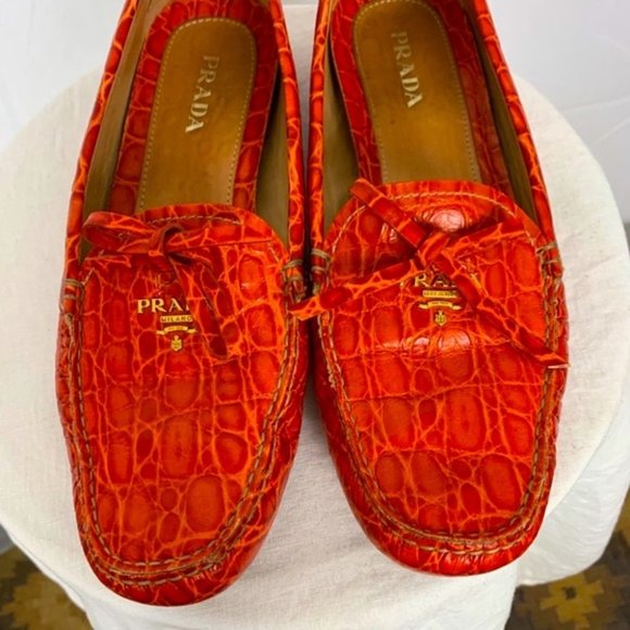 Prada Orange Loafers Authentic - Picture 1 of 7